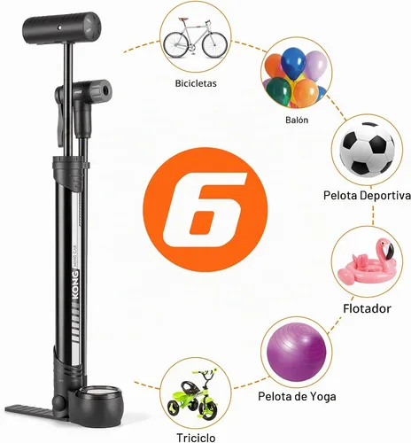 Vista 6 de Bomba de bicicleta con medidor PSI, bomba portátil para neumáticos de bicicleta, bomba de aire de bicicleta de 120 PSI para válvulas Presta y Gris