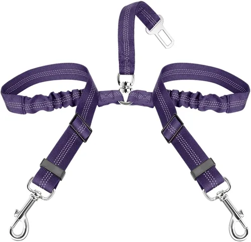 Vista 13 de SlowTon Cinturón de seguridad para perro, cinturón de seguridad doble para perro, correa de seguridad ajustable para vehículo con amortiguador
