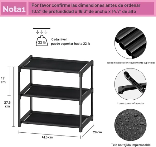 Vista 3 de Autonomier Zapatero de 3 niveles pequeño, estante de zapatos estrecho apilable para niños, niños pequeños y adultos, organizador de almacenamiento