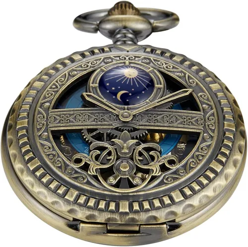 Vista 13 de Reloj de bolsillo mecánico para hombre, esfera de número romano, diseño de fase lunar MW104