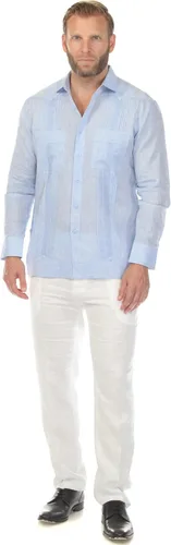Vista 8 de Mojito Collection Guayabera de lujo de dos bolsillos de lino 100% para hombre con plisado incrustado