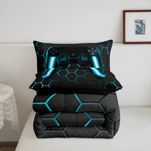 Vista 7 de Edredón de videojuegos para niños y adolescentes, juego de ropa de cama individual, juego de edredón para niños y jugadores, decoración del hogar