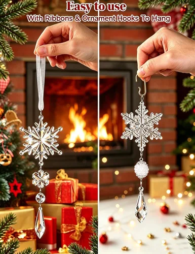 Vista 3 de 23 adornos navideños de cristal, copos de nieve, decoración