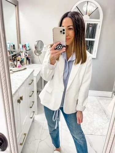 Vista 3 de LookbookStore - Saco formal de traje tipo blazer para mujer, con solapa y muesca en el bolsillo