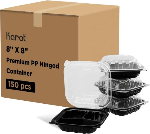 Vista 12 de Karat Contenedor con Bisagras de PP Premium [300 ct], Contenedores de Comida para Llevar - Caja (6"x6", 1 compartimento)