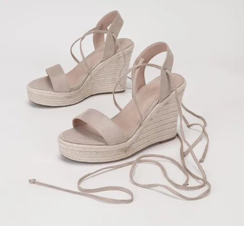 Vista 6 de Sandalias de plataforma de cuña para mujer, con puntera abierta, con cordones, sandalias de cuña con correa cruzada, alpargatas de verano