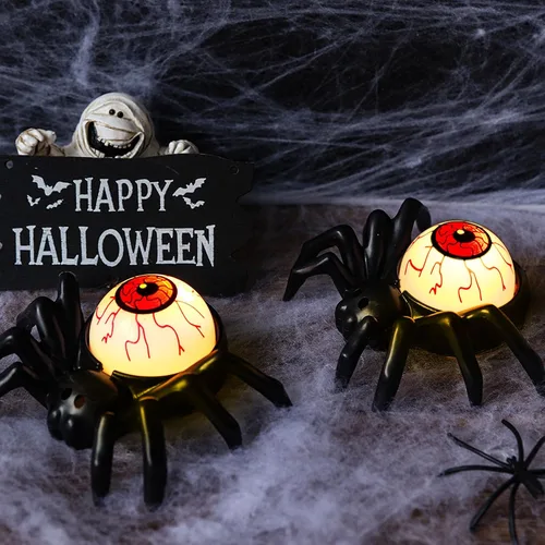 Vista 8 de YBB 12 velas de té de araña de Halloween, novedosas velas LED sin llama, funciona con pilas, lámparas de té naranja para fiesta de Halloween, mesa
