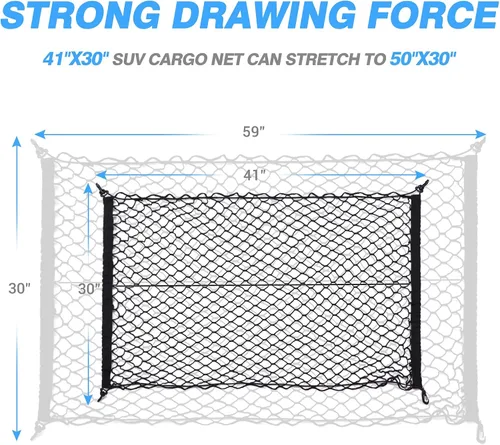 Vista 5 de Mictuning Upgraded 41"x30" organizador de carga neta auto camión de malla elástica de carga trasera – Ajuste Universal para SUV camiones mini