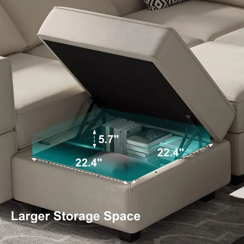 Vista 6 de Belffin Sofá modular grande con asiento de almacenamiento, sofá en forma de U de gran tamaño con tumbona reversible, juego de sofá modular con Gris