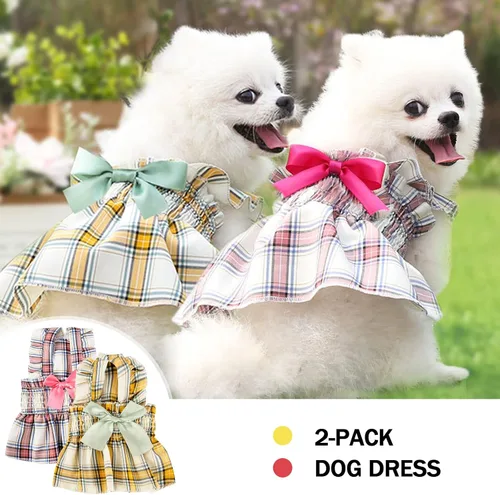 Vista 3 de Vestidos de perro para perros pequeños para niña Yorkie Chihuahua taza de té princesa vestido de verano para cachorros falda ropa para gato paquete