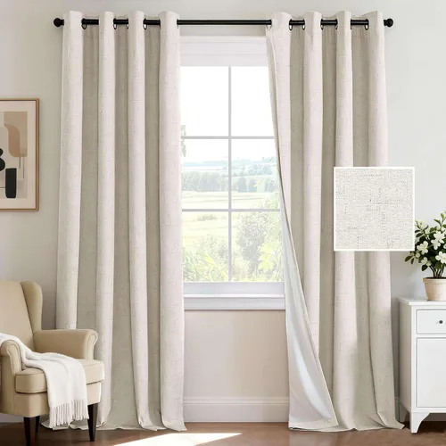 Vista 96 de H.VERSAILTEX Cortina 100% opaca para dormitorio, 63 pulgadas de largo, con ojales, cara de lino, bloqueo de luz completa, cortina para sala de Arena