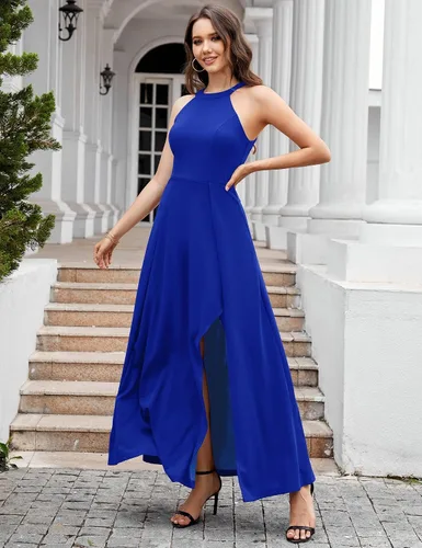 Vista 7 de Dressystar Vestido de sirena para mujer, vestido de sirena con abertura halter, elegante, largo, formal, vestido de graduación, cóctel, boda