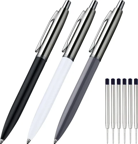 Vista 7 de ChaoQ 6 bolígrafos retráctiles de metal, para regalo, negocios, oficina, tinta negra de punta media de 1.0mm, 12 repuestos extra reemplazables