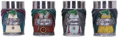 Vista 4 de Nemesis Now El Señor de los Anillos - Juego de 3 vasos de chupito, con Hobbits Frodo, Samwise, Pippin y Merry, coleccionables de resina pintados a