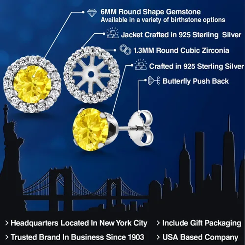 Vista 24 de Gem Stone King Aretes redondos de plata de ley 925 de 0.236 in con piedra natal extraíble para mujer