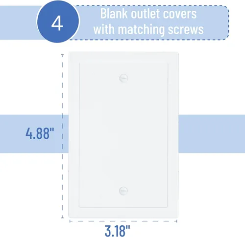 Vista 2 de Bates - Cubierta de pared en blanco con borde moderno, 4.88 x 3.18 pulgadas, paquete de 4, blanco, 1 banda, placa de cubierta de salida en blanco