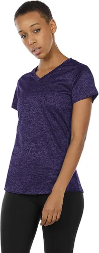 Vista 2 de Icyzone - Camisetas deportivas de cuello en V y manga corta para mujer, ropa de entrenamiento para yoga, correr, acondicionamiento físico y deportes