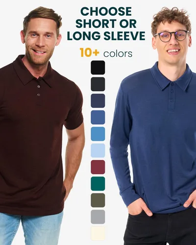 Vista 3 de 100% Merino Wool Polo Shirt Men - Short & Long Sleeve Shirt Base Later Largo negro