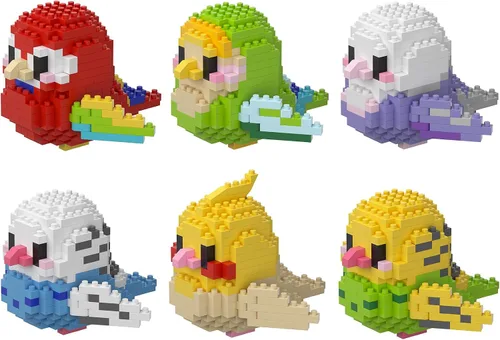 Vista 12 de Micro Mini bloques, serie de animales, modelo de microconstrucción, coloridos pájaros pequeños, kit de ladrillos de construcción, 12