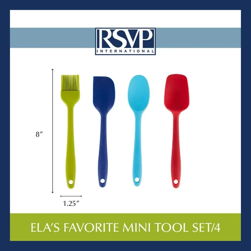 Vista 8 de RSVP International Ela Collection - Juego de 4 piezas de acero recubierto de silicona, cuchara, espátula y cepillo, varios
