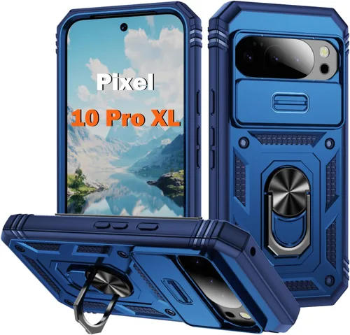 Vista 180 de PASNEW Funda militar para iPhone 13 Pro Max, cubierta de cámara deslizante y soporte de anillo de metal de 360°, carcasa rígida multicapa resistente
