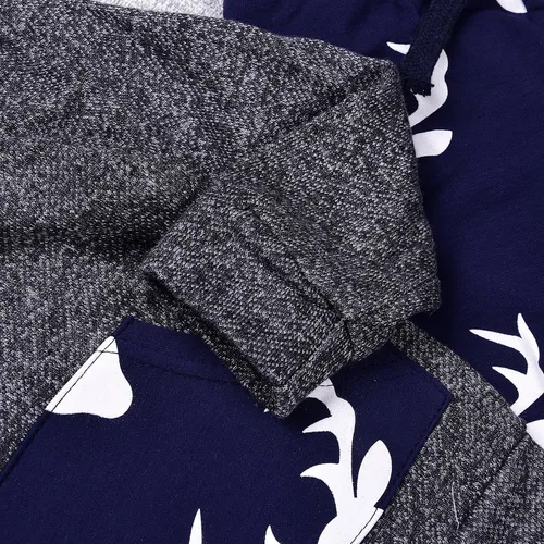 Vista 7 de Conjunto de 2 sudaderas con capucha con estampado de ciervo y bolsillo superior + pantalones largos a rayas para otoño