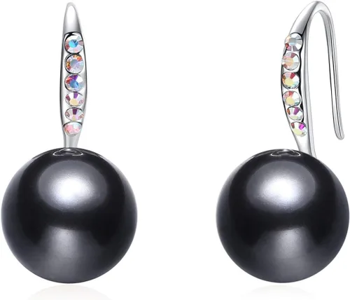 Vista 5 de Aretes colgantes hechos con perlas de cristal de Swarovski, regalos para mujer, multicolor, tono plateado Verde tornasol