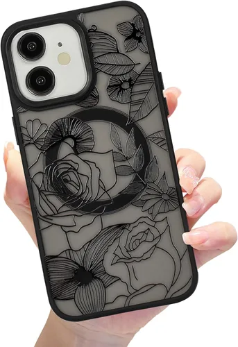 Vista 31 de Compatible con el teléfono 13 Pro - Funda magnética mate translúcida, de lujo, a prueba de golpes, magnética y con bonito patrón de flores, carcasa