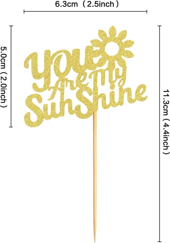 Vista 7 de 24 adornos dorados con purpurina para cupcakes con texto en inglés "You are My Sunshine", para baby shower, baby shower, revelación de género