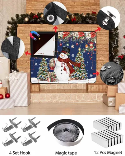 Vista 75 de Cubierta magnética azul para chimenea, detiene la pérdida de calor, pantalla de chimenea para interiores, bolas de gnomos de Navidad, árbol de copo