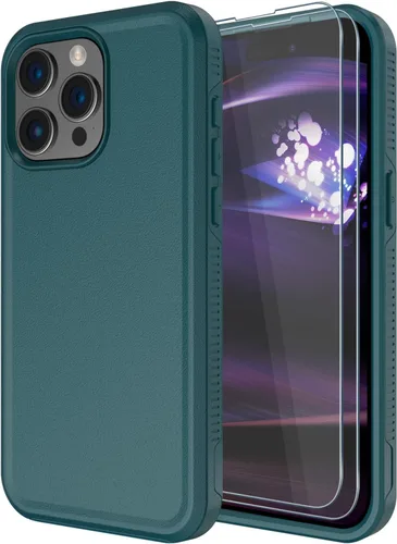 Vista 33 de Diverbox Funda para iPhone 15 Plus [a prueba de golpes] [a prueba de caídas] [protector de pantalla de vidrio templado], funda de protección