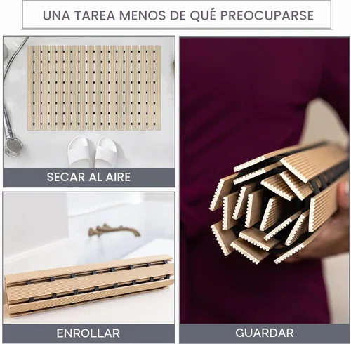 Vista 4 de NativeSkins Tapete de ducha de bambú sintético (beige), forro de seguridad antideslizante, impermeable, de secado rápido, tapete de baño de listones