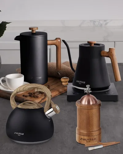 Vista 2 de POLIVIAR - Hervidor de té para estufa negro Ti, hervidor de té silbante de 2.7 cuartos de galón, tetera de acero inoxidable de grado alimenticio