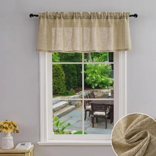 Vista 17 de Beda Home - Paneles de cortina texturizados de lino para cocina, sala de estar; paneles cortos rústicos filtrantes de luz para ventanas pequeñas