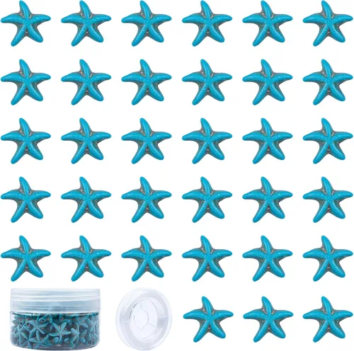 Vista 10 de SUNNYCLUE 1 caja de 120 cuentas de estrella de mar, cuentas de estrella de mar, estrella de mar, océano, animal de doble cara, transparentes