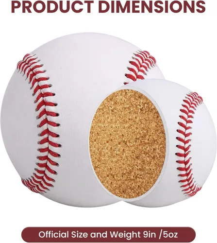 Vista 2 de KRTOYUST® Balón de béisbol, pelotas de béisbol de tamaño oficial, cuero compuesto de alto rendimiento de 9 pulgadas, ideal para jóvenes y adultos