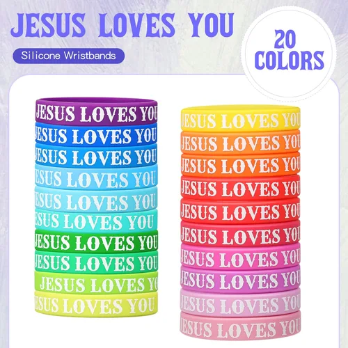 Vista 4 de Lewtemi 100 pulseras cristianas de silicona a granel, pulseras cristianas de goma coloridas, pulseras de goma motivacionales para hombres y mujeres