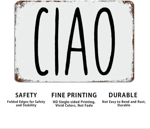 Vista 5 de Ciao - Letrero italiano con texto en inglés «Hello Sign» de metal italiano con cita inspiradora, arte de pared motivacional, decoración de pared