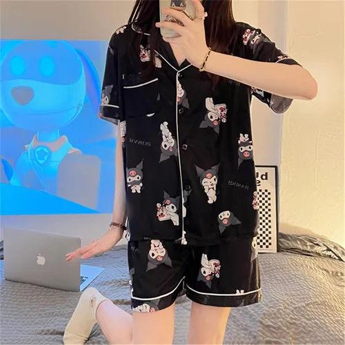 Vista 4 de Pijama Kawaii de dibujos animados para mujeres y niñas, ropa de dormir, camisa de manga corta con pantalones cortos, conjuntos de pijama de 2 piezas