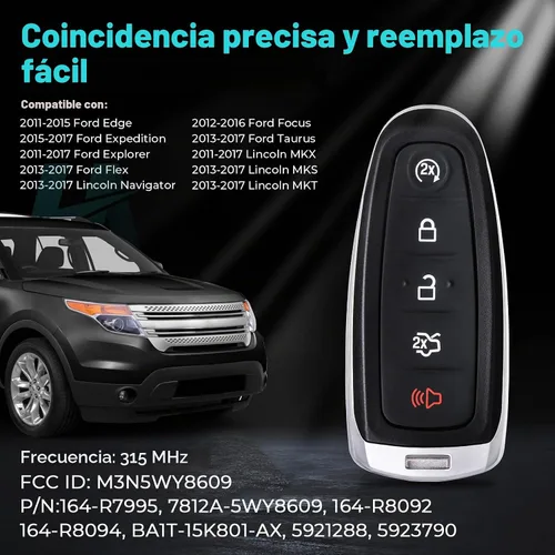 Vista 2 de HelloAuto Llavero apto para Ford Explorer Edge 2011-2015, control de entrada remota inteligente sin llave con arranque remoto para Taurus Focus