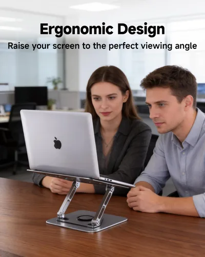 Vista 7 de Soporte para computadora portátil para escritorio, soporte ajustable giratorio para computadora, base de rotación de 360°, soporte ergonómico