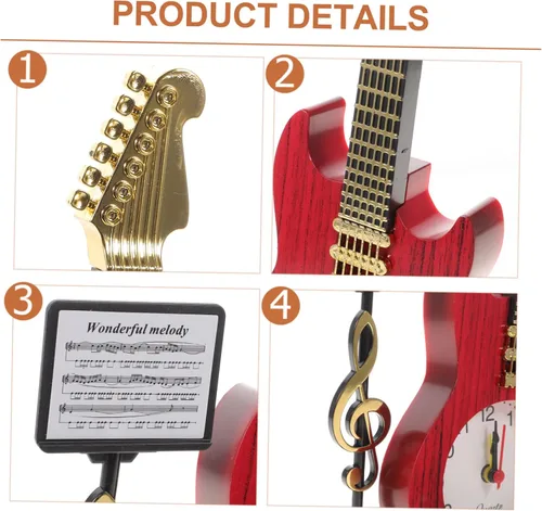 Vista 6 de KOMBIUDA Reloj de escritorio de instrumentos musicales, reloj de noche analógico único para decoración del hogar y la oficina, elegante adorno