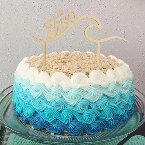 Vista 4 de Wave Surf - Decoración de madera para tartas, temática de playa, 2º cumpleaños y baby shower, 6.5 x 5 pulgadas, 1 unidad
