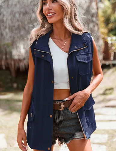 Vista 5 de Beyove - Chaleco consin capucha tipo cargo estilo militar para mujer, ligero, sin mangas