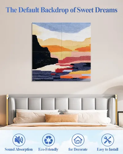 Vista 3 de Paquete de 4 paneles acústicos artísticos autoadhesivos para pared, 16 x 16 x 0.5 pulgadas, paneles acústicos decorativos para pared, paneles