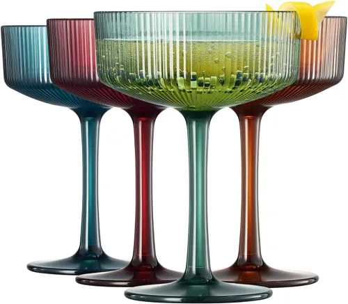 Vista 18 de Copas de Martini, Champán y Cóctel Vintage Art Deco Acrílico a Prueba de Rompimiento Set de 2 Torre de Champán Estilo Art Deco - Copas Onduladas