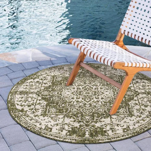 Vista 23 de Unique Loom Jill Zarin Jill Zarin Outdoor Collection - Alfombra Dubái (3 pies 3 pulgadas, redonda, rosa y aguamarina/azul claro)