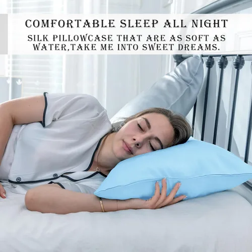 Vista 62 de Funda de almohada de seda para cabello y piel, suave, transpirable y sedosa, juego de fundas de almohada 100% tamaño estándar de 2 piezas, fundas