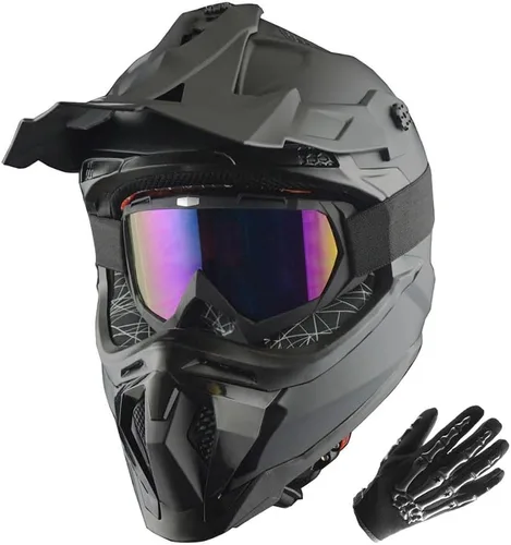 Vista 13 de 1Storm - Casco de motocross para adulto ATV Dirt Bike BMX MX, estilo pista de montaña JH601; paquete de casco de fibra de carbono negro, gafas