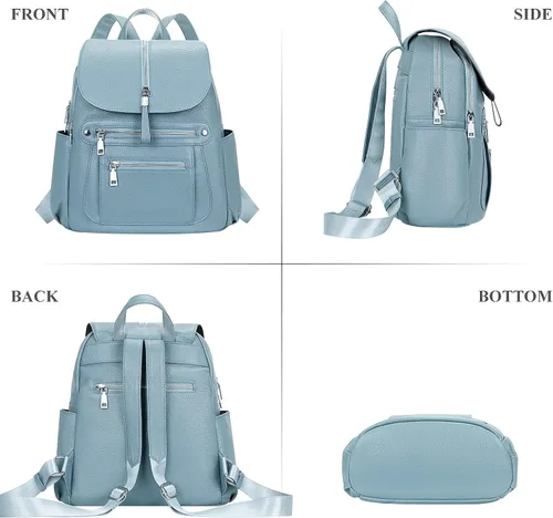 Vista 4 de ALTOSY Mochila de cuero para mujer, bolso casual de moda con múltiples bolsillos y solapa